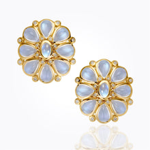 Load image into Gallery viewer, 18K Blossom Earrings with Royal Blue Moonstone and diamond