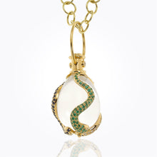 Load image into Gallery viewer, 18K Serpent Amulet with oval rock crystal, blue sapphire , tsavorite, and diamond pavé