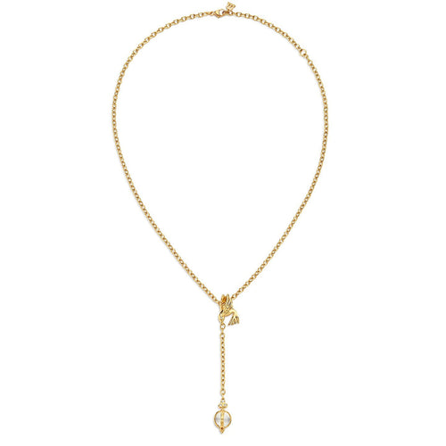 18K Bird Necklace with Crystal Y-Drop