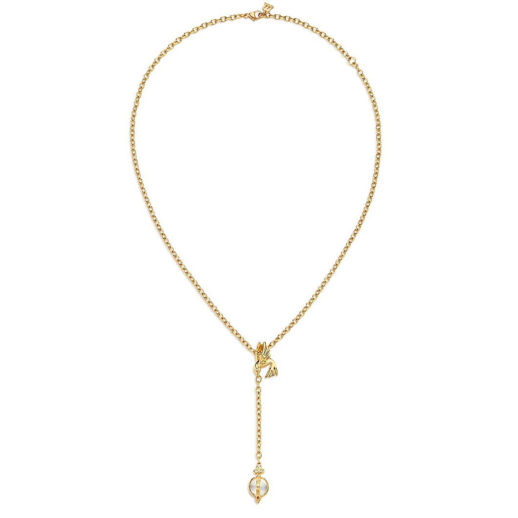 18K Bird Necklace with Crystal Y-Drop